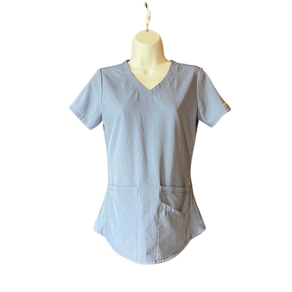 Skechers Scrub Top Womens Size XXS V Neck Pockets Blue Barco Sketchers 3 Pocket